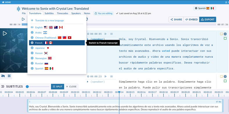 Create subtitles in multiple languages with automated translation