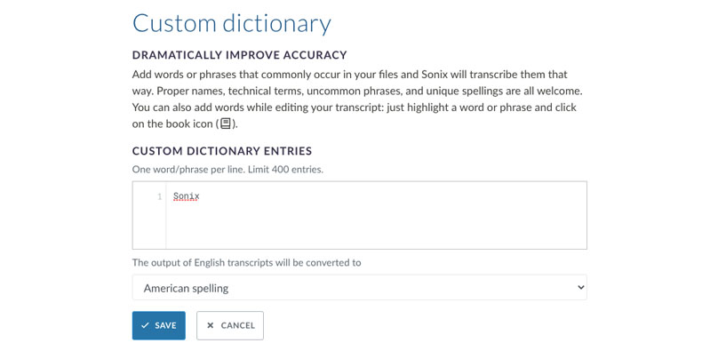 Manage the words in your custom dictionary