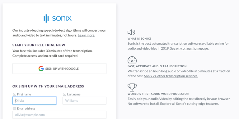 Etapa 1: Quer converter seu arquivo MP3 em texto? Comece criando uma conta gratuita do Sonix. Etapa 1: Crie uma conta Sonix gratuita para converter seu arquivo MP3 em texto