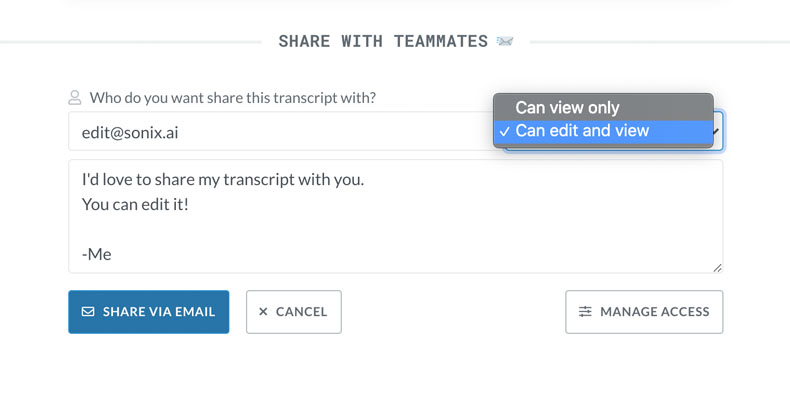 Allow others to view and edit your Sonix transcript