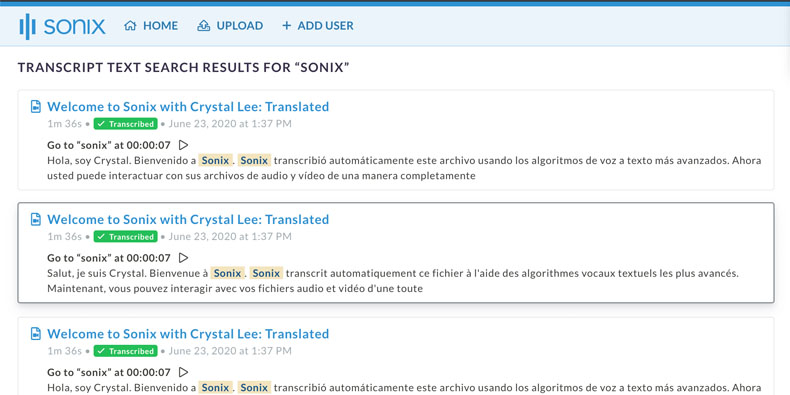 Recherchez facilement plusieurs transcriptions pour voir quand un mot ou une phrase spécifique a été prononcé