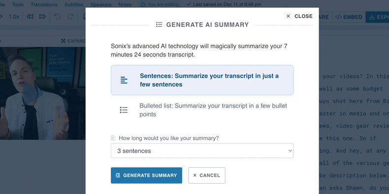 Powerful AI-generated summaries of your transcripts
