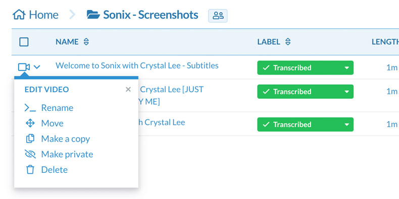 Organize suas transcrições em pastas, arraste e solte facilmente para mover transcrições