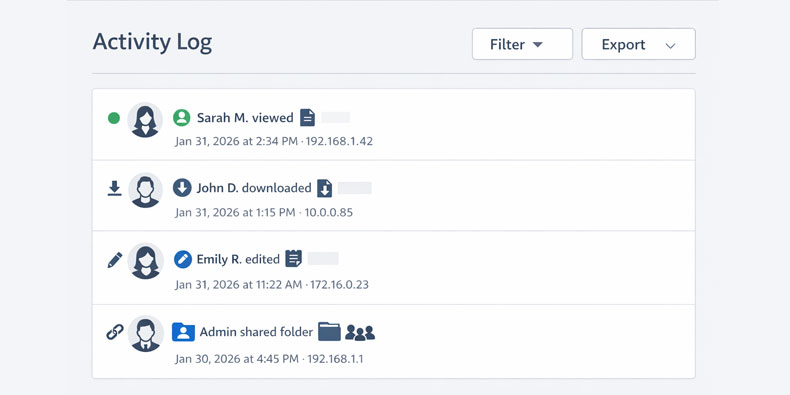 Audit logs tracking user activity