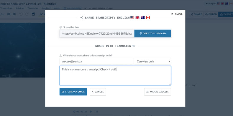 Easily share your transcript with others 