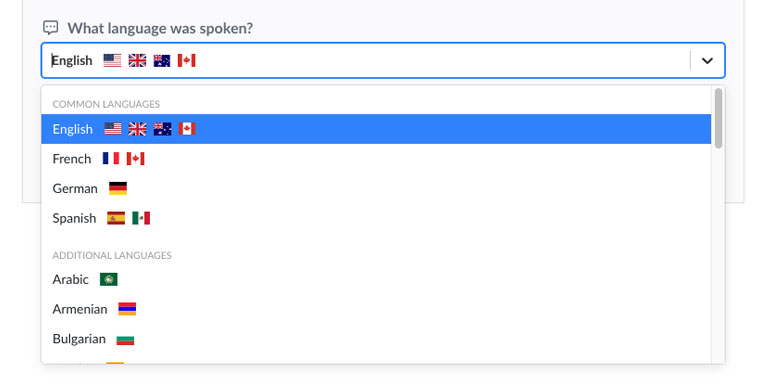 Fortæl Sonix det sprog, der blev talt i din fil: %{v_language}