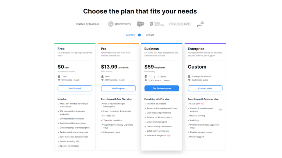 Notta Pricing