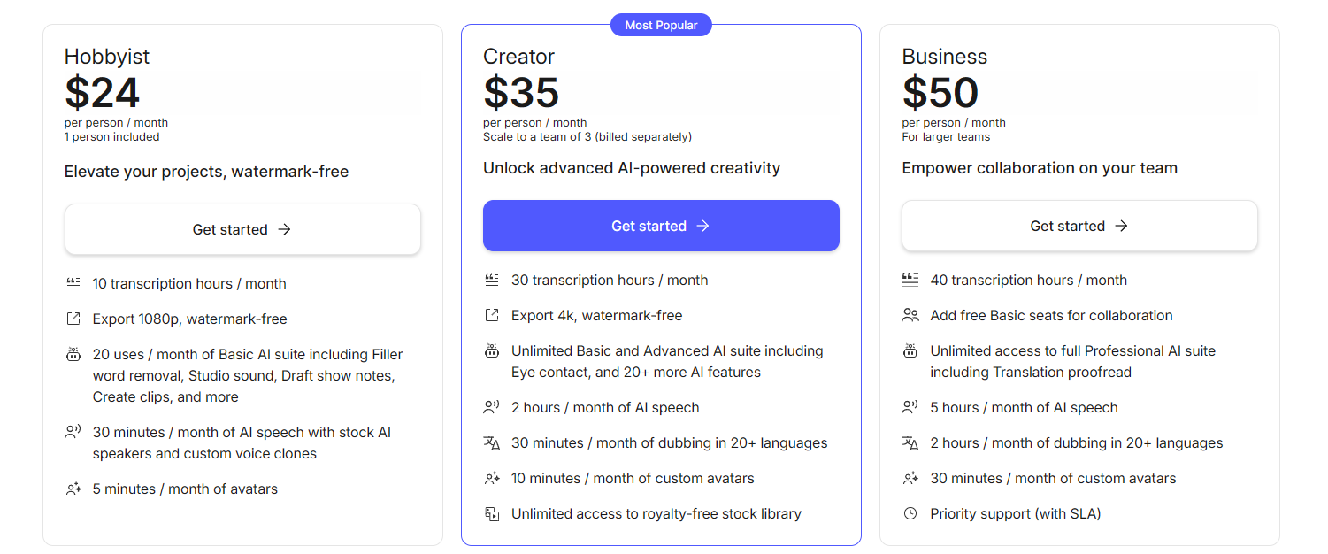 descript pricing