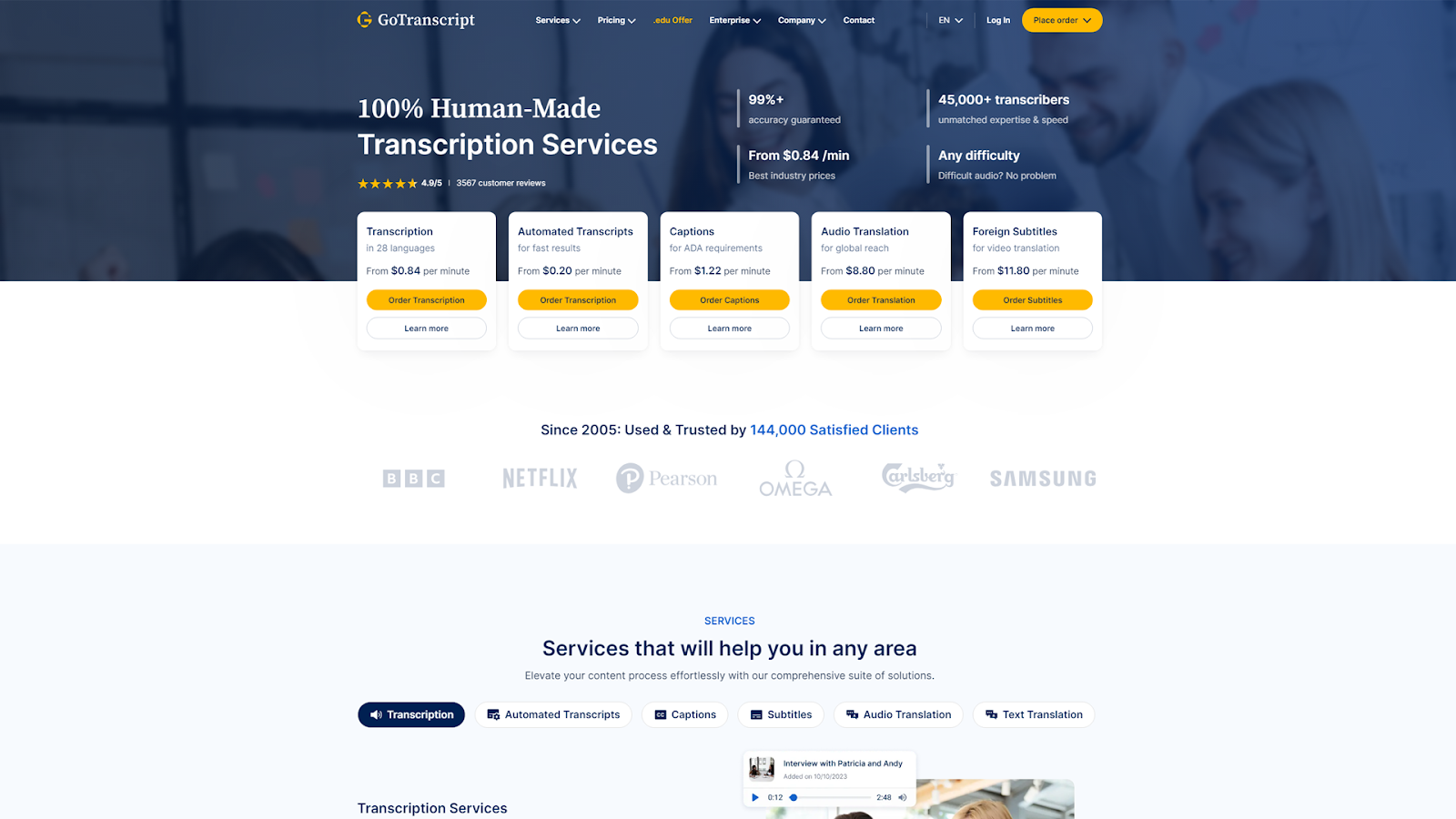GoTranscript homepage