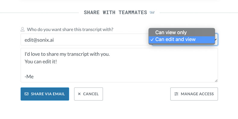 Share transcripts with edit access