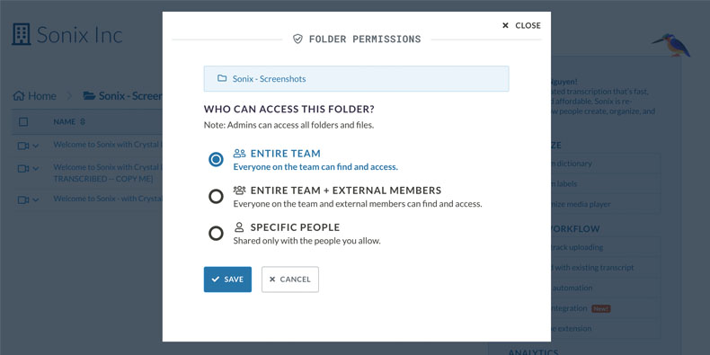 Folder permission controls