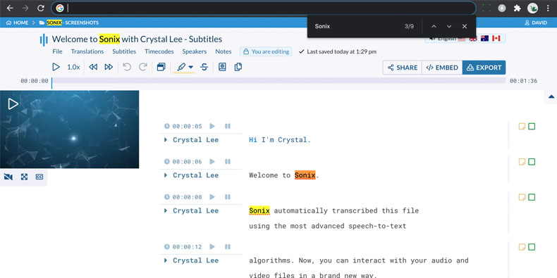 Full-text search across all transcripts