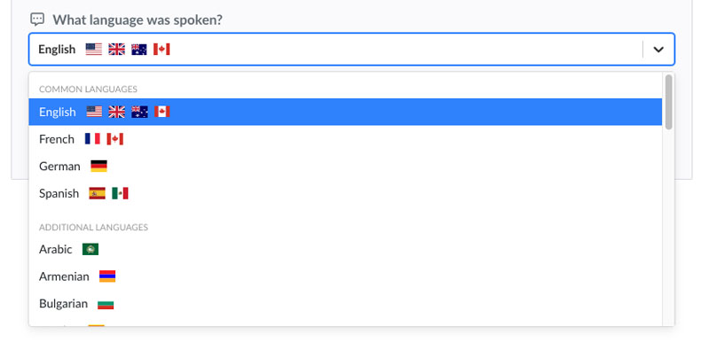 Sonix language selection