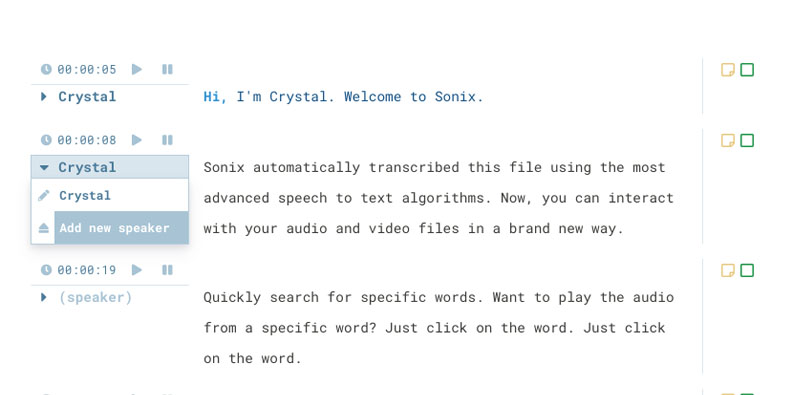 Speaker labeling dropdown in Sonix